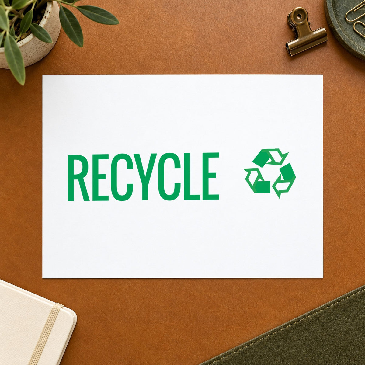 "Recycle" Xstamper No. 1364 stamp shown in everyday handling