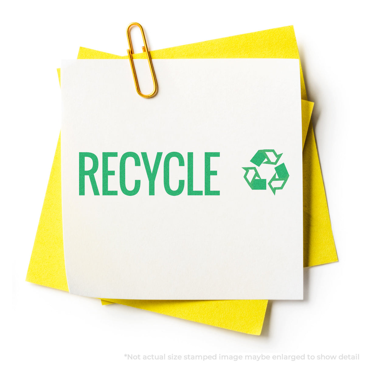 "Recycle" stamp and its crisp 1/2 x 1-5/8 in impression on paper
