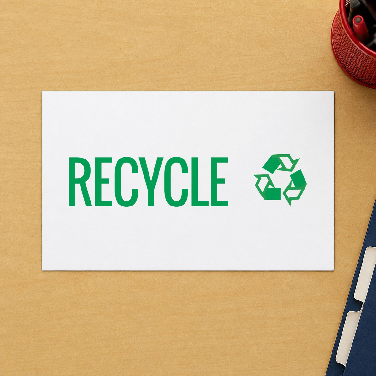 Pre-inked "Recycle" stamp applied to a document, 1/2 x 1-5/8 in impression