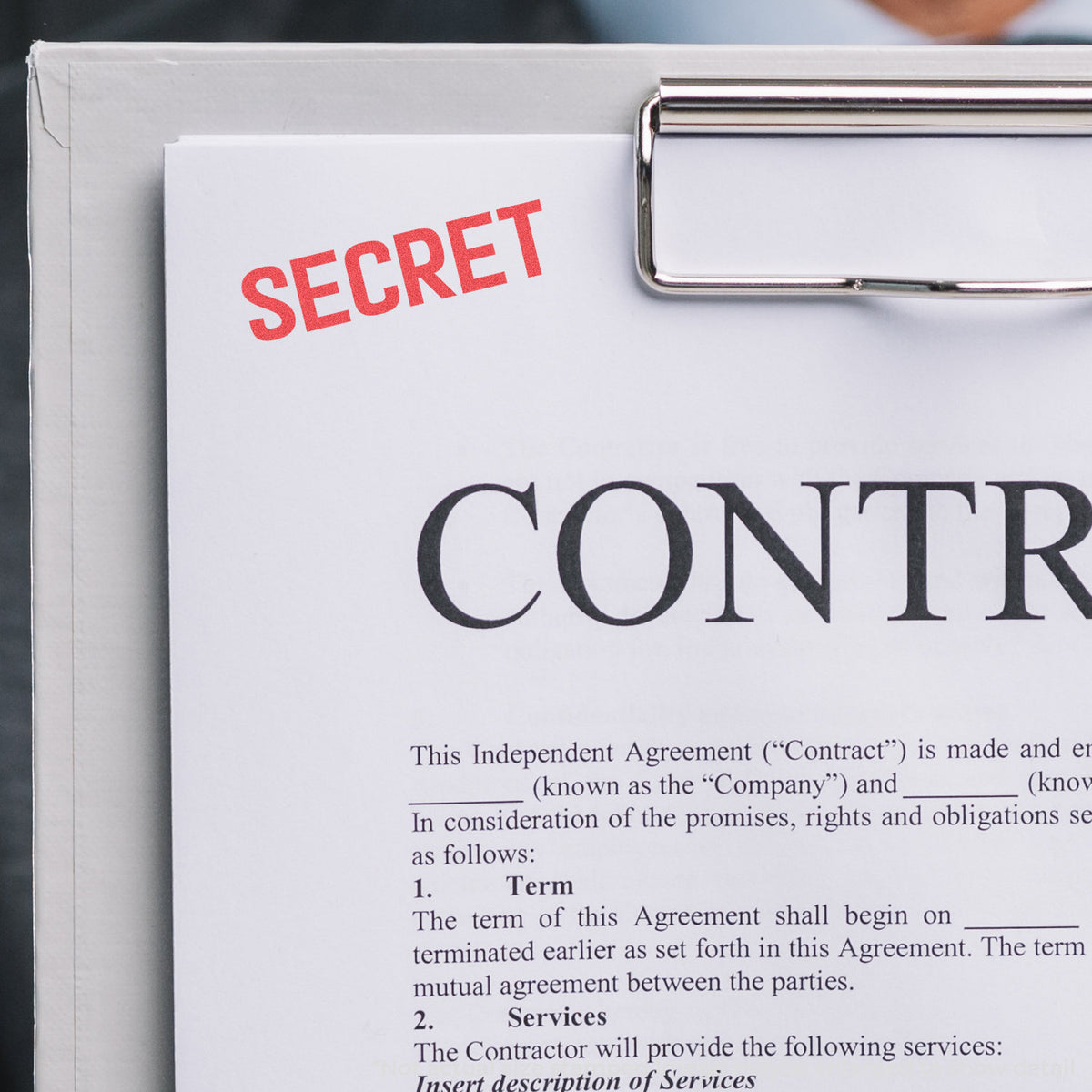 "Secret" pre-inked imprint on a page, rectangle shape at 1/2 x 1-5/8 in