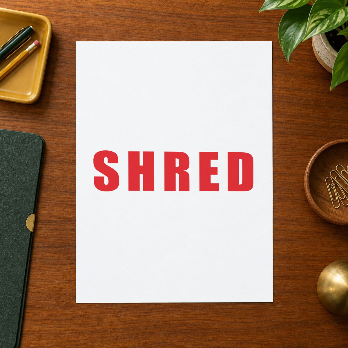 "Shred" Xstamper stamp at work on everyday office paperwork