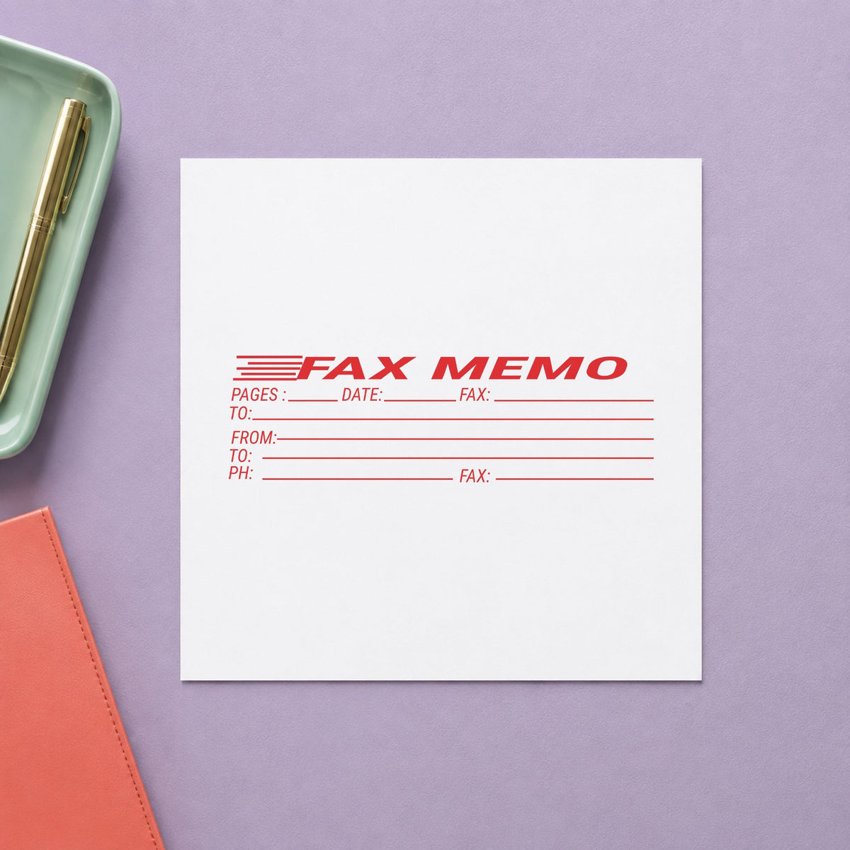 Pre-inked "Fax memo" stamp applied to a document, Approximately 7/8 in tall x 2-3/4 in wide impression