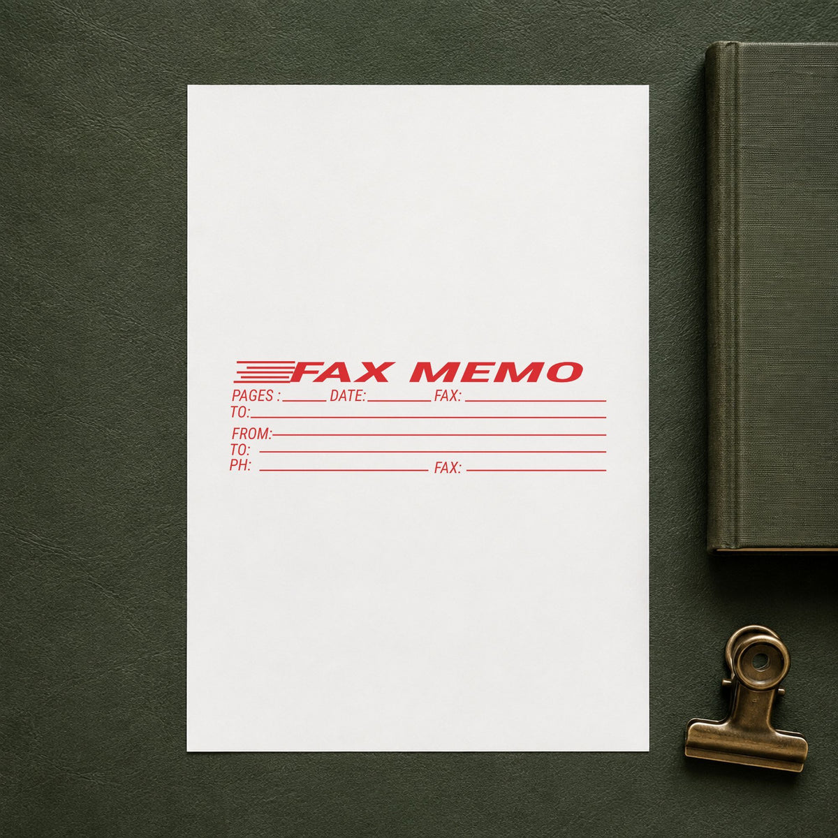"Fax memo" imprint on a printed page, Xstamper No. 3243