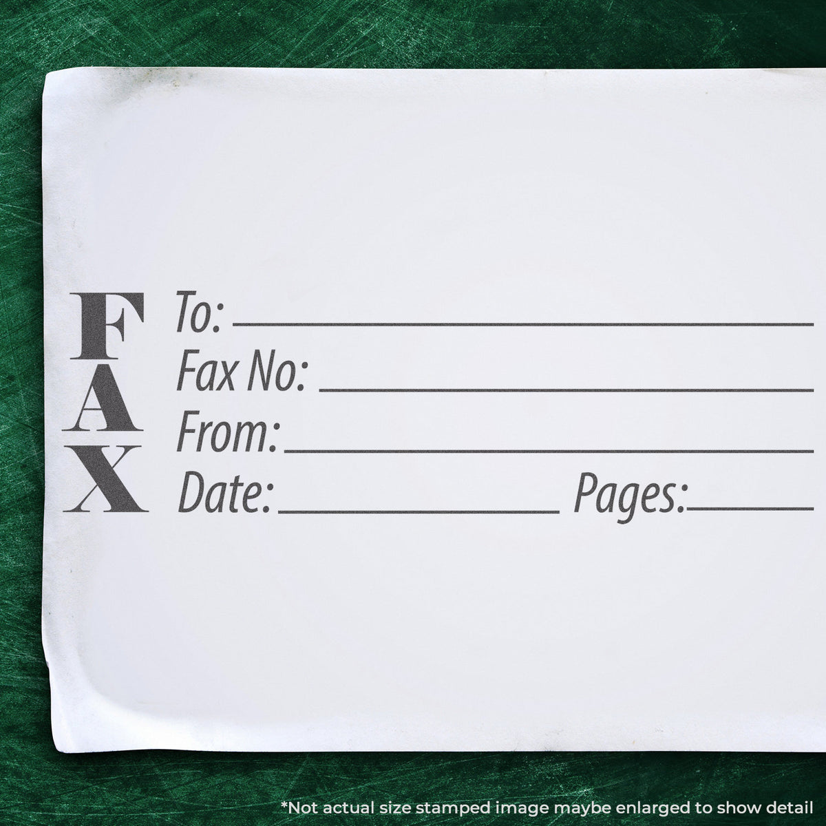 "Fax stamp" stamp and its crisp 7/8 x 2-3/4 in impression on paper