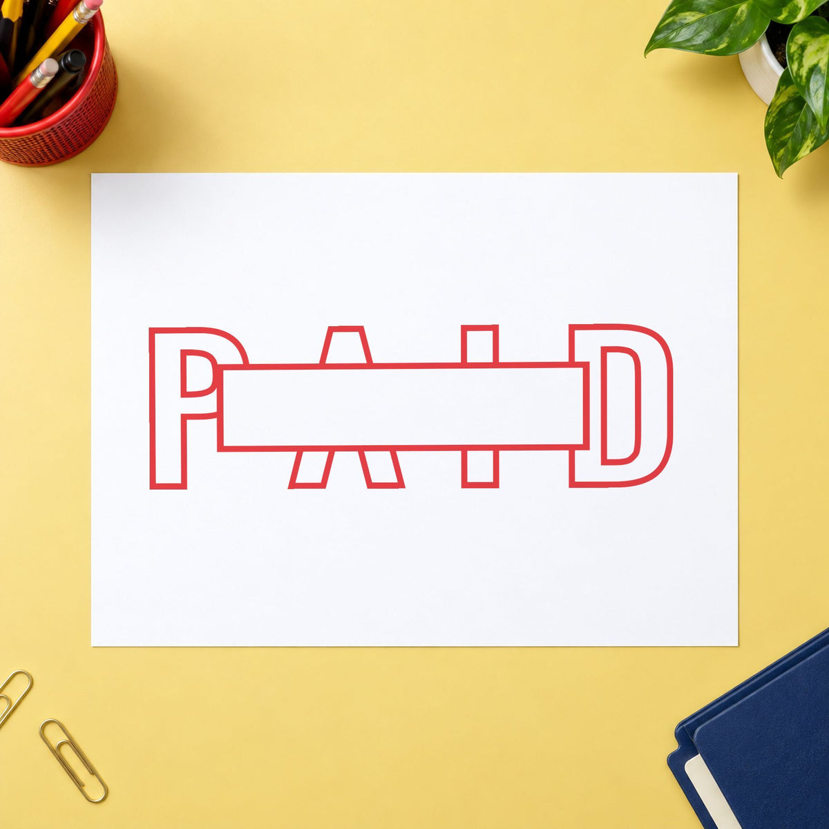 "Paid" Xstamper No. 3231 stamp shown in everyday handling