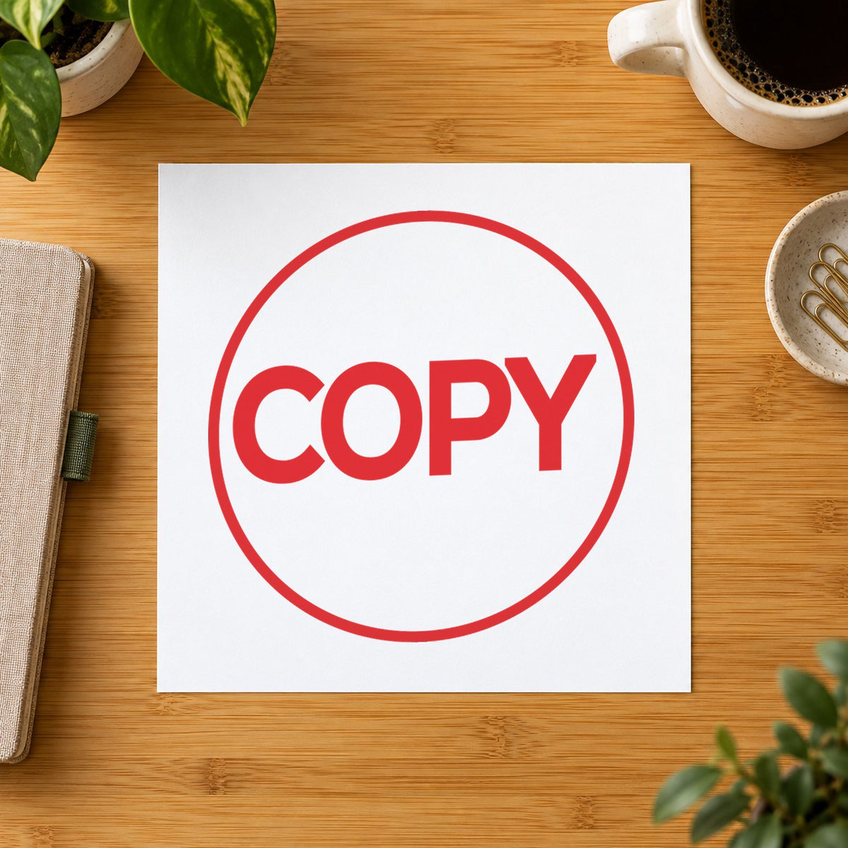 "Copy" stamp pressed on paper, no separate ink pad needed