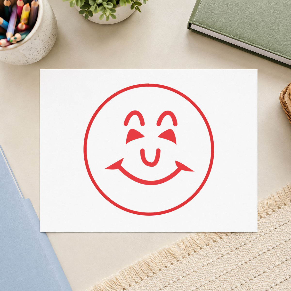 "Smiley face" imprint on a printed page, Xstamper No. 11303