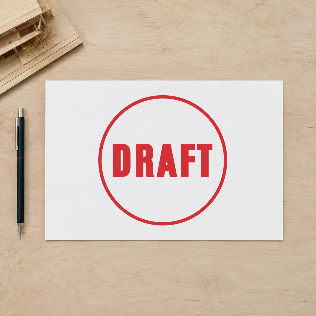"Draft" imprint on a printed page, Xstamper No. 11408