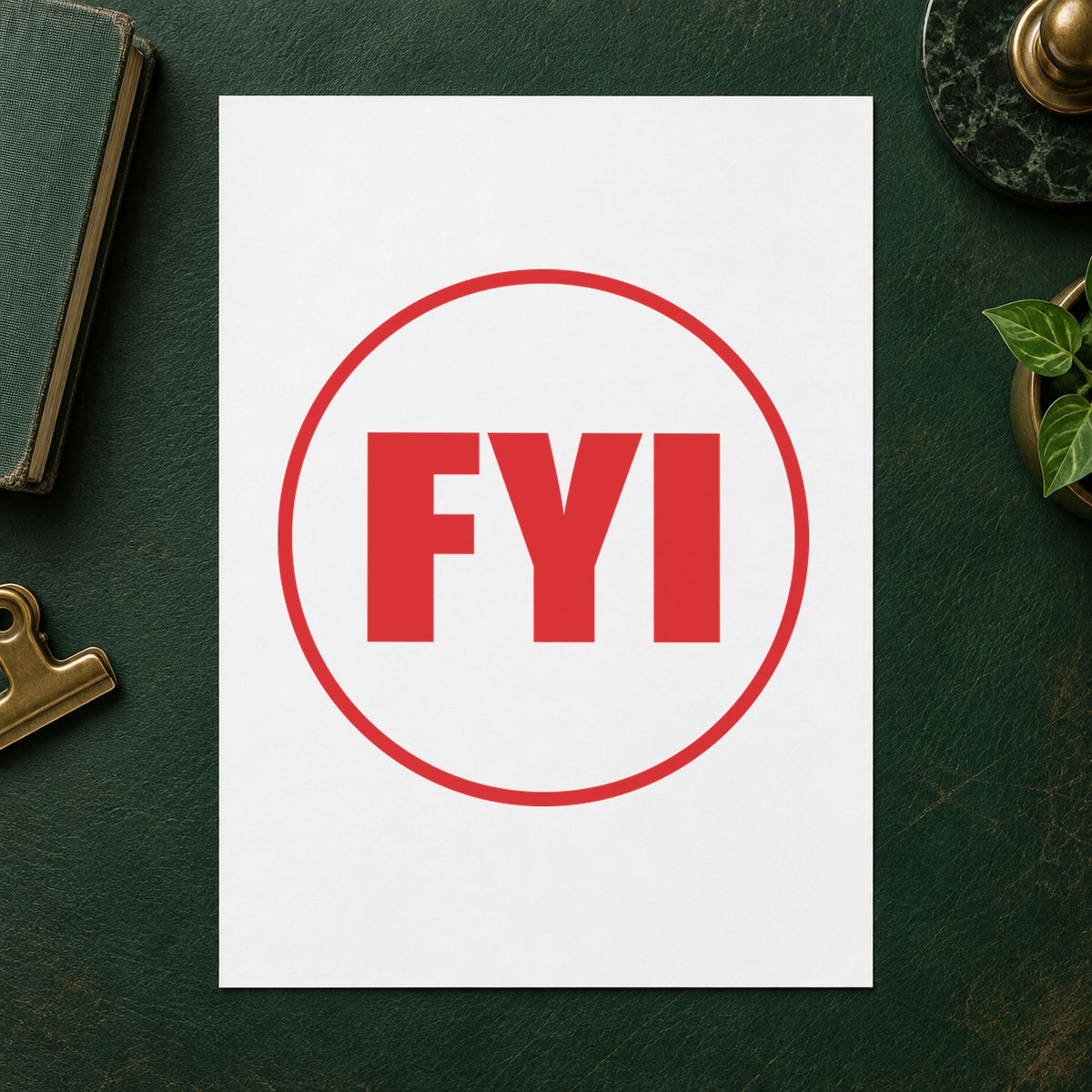 "FYI" Xstamper No. 11413 stamp shown in everyday handling