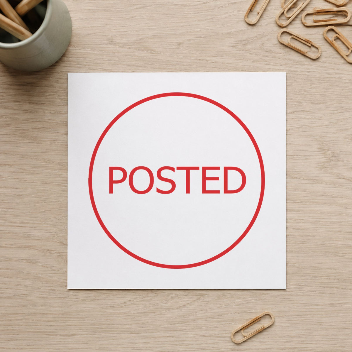 Close view of the "Posted" mark left by Xstamper No. 11363