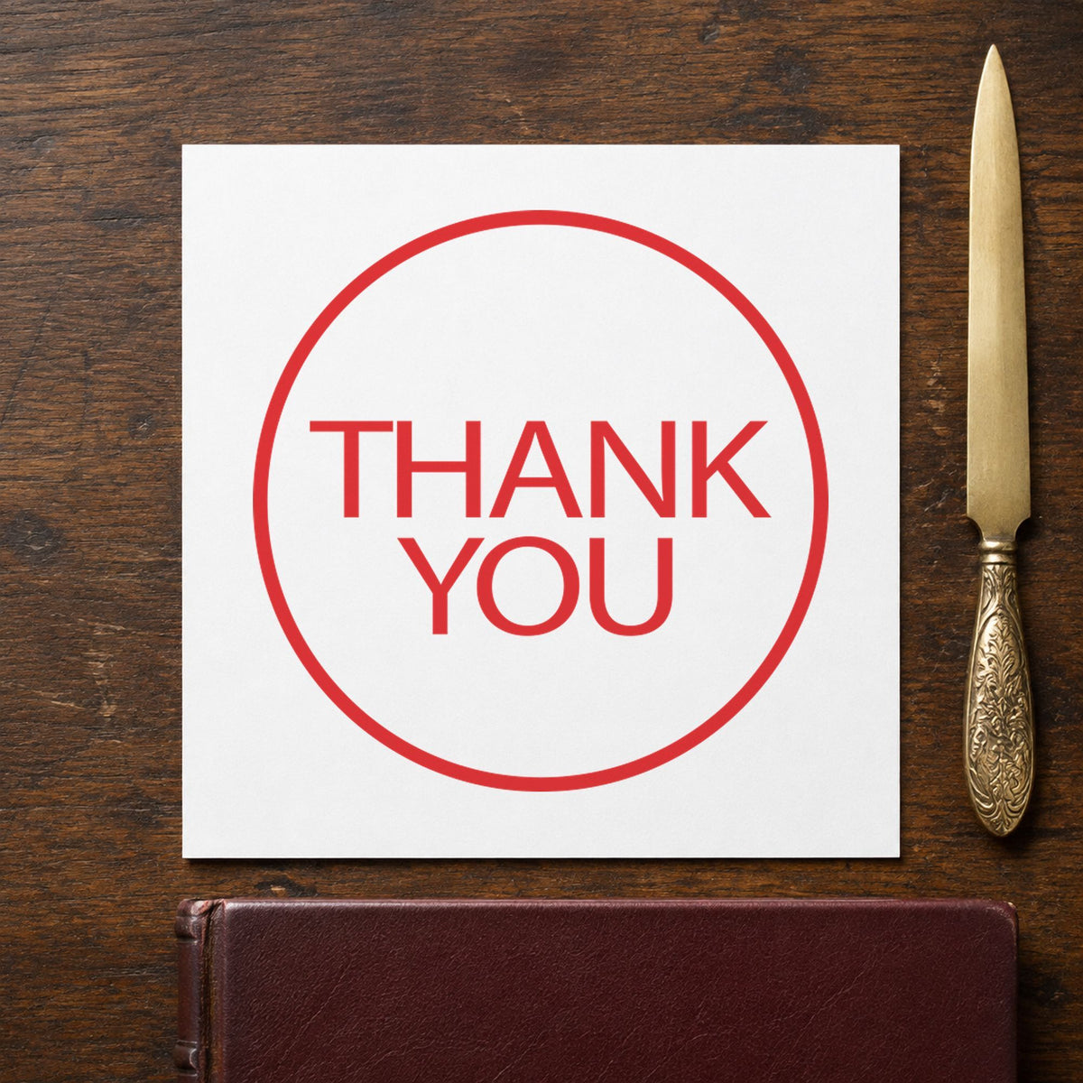 "Thank you" Xstamper stamp at work on everyday office paperwork
