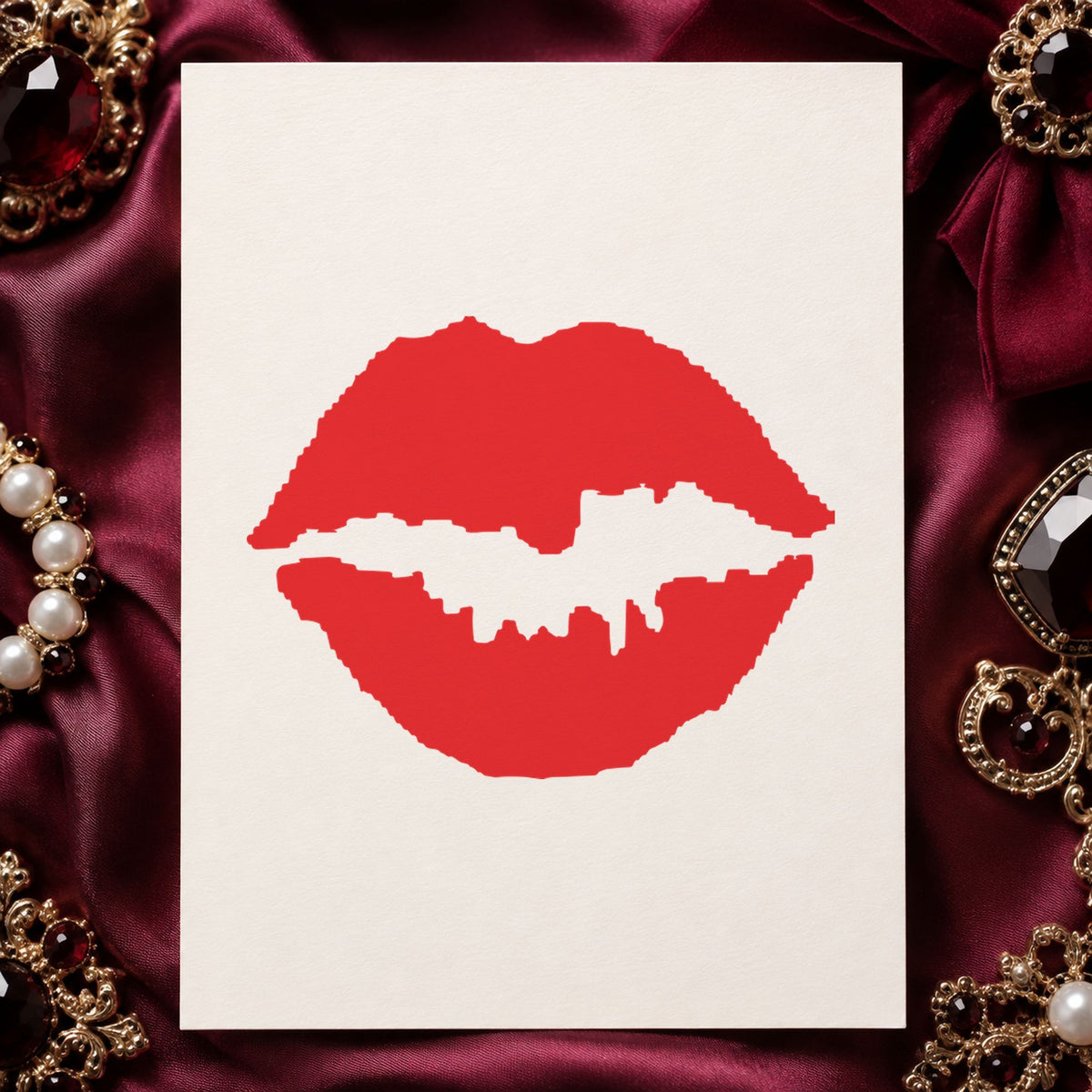 "Kiss" imprint on a printed page, Xstamper No. 11307