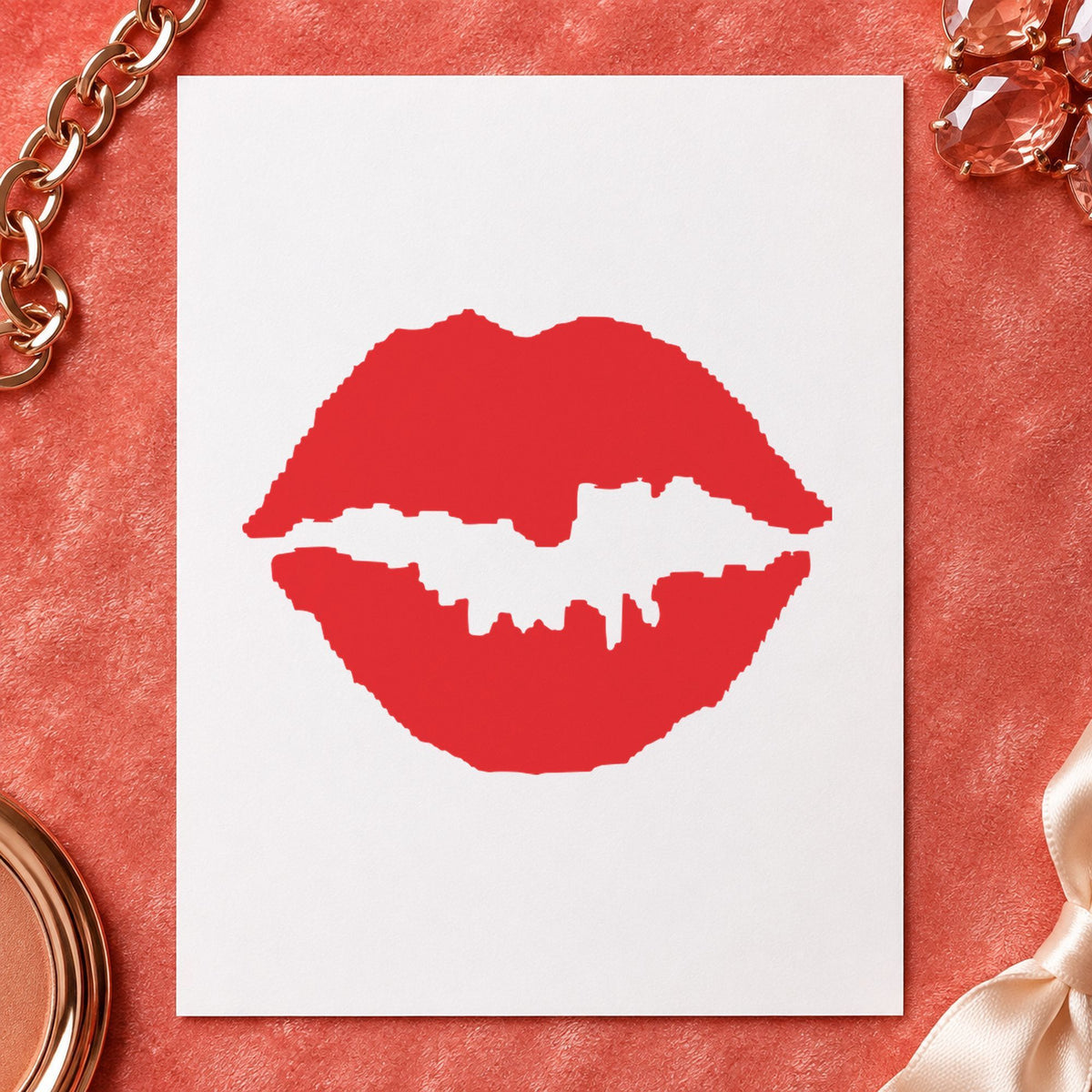 "Kiss" Xstamper pre-inked stamp beside its round imprint