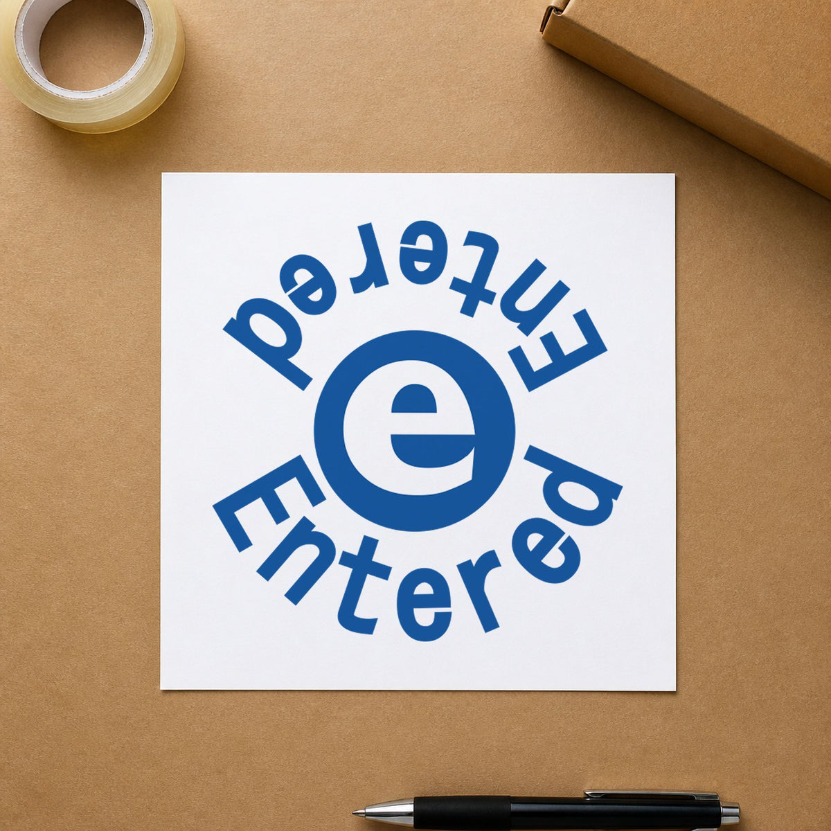 "Entered" imprint on a printed page, Xstamper No. 11423