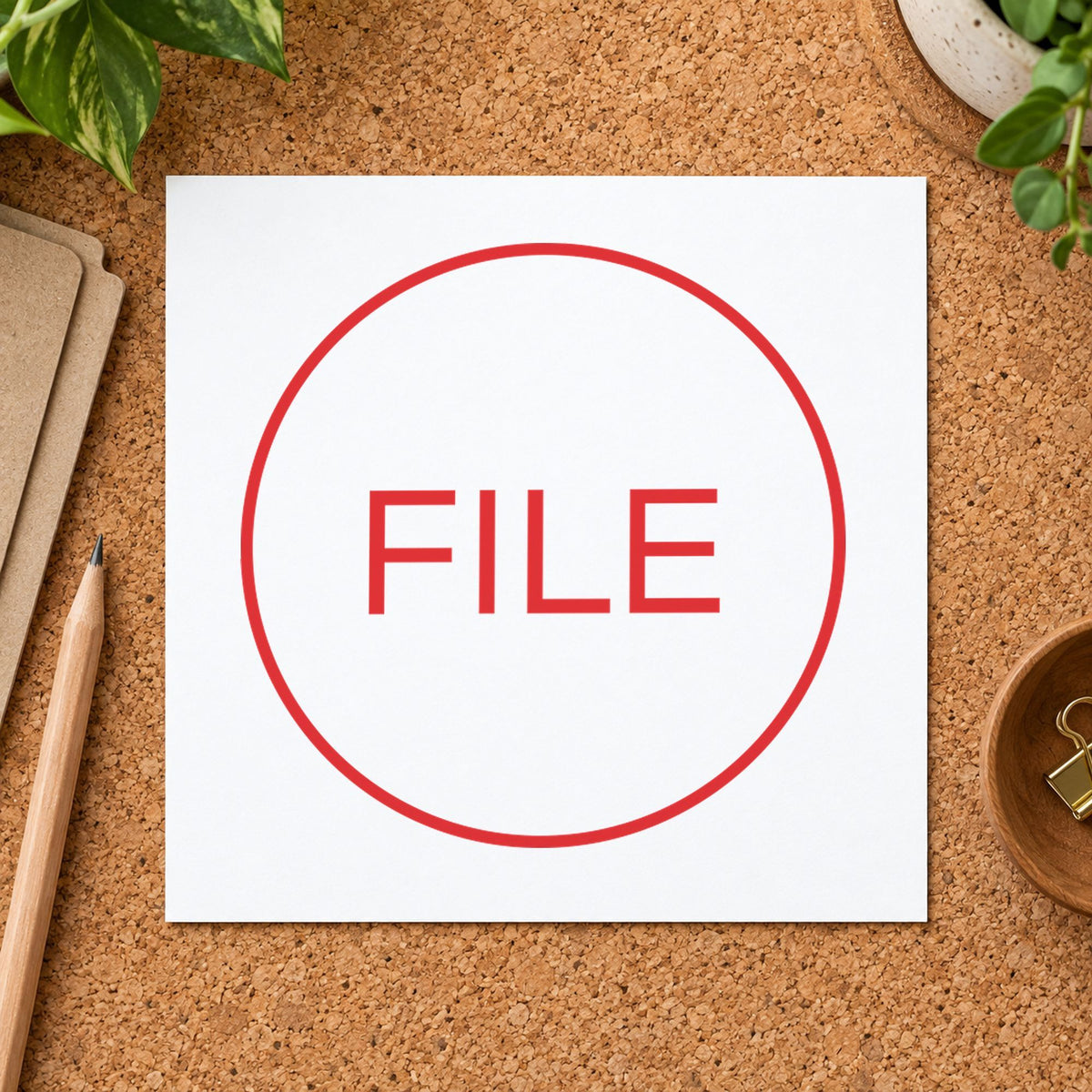 "File" Xstamper No. 11362 stamp shown in everyday handling