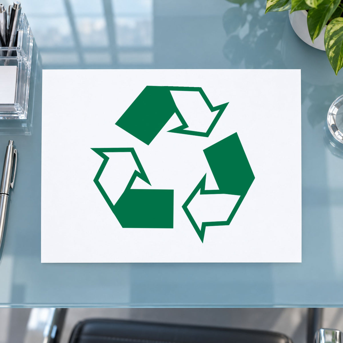 "Recycle logo" Xstamper stamp at work on everyday office paperwork