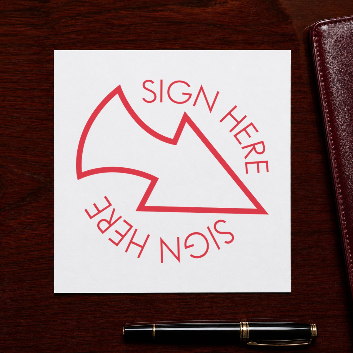 "Sign here" imprint sized 5/8 in diameter on a document page