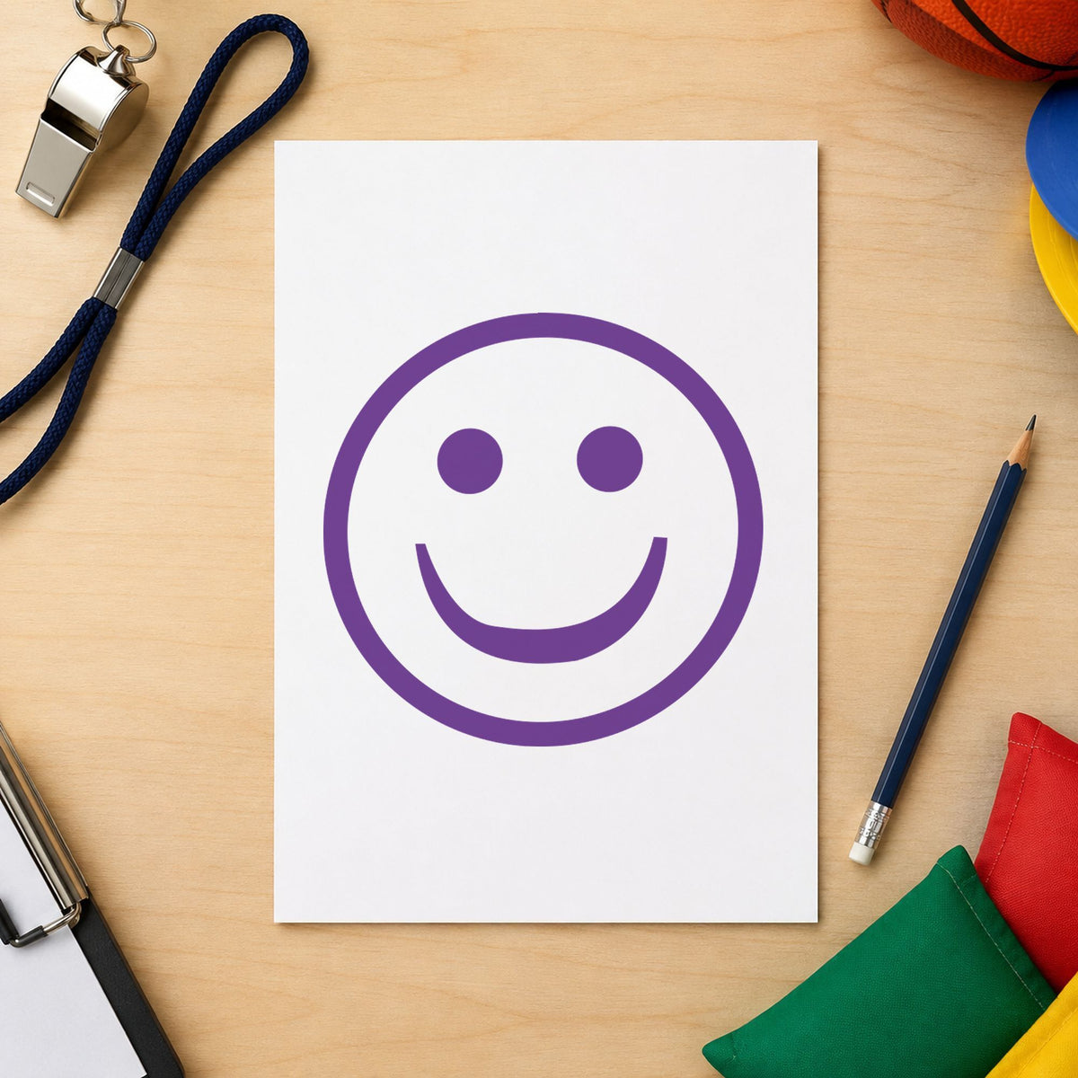 "Smiley face" stamp pressed on paper, no separate ink pad needed