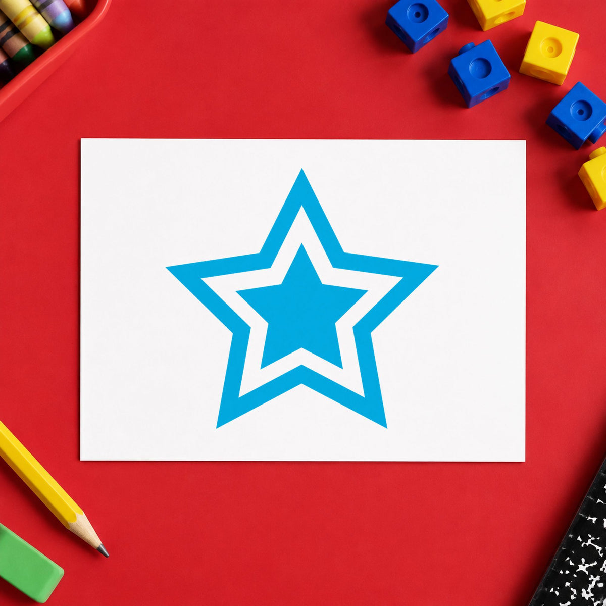 Pre-inked "Star" stamp applied to a document, Approximately 5/8 in diameter impression