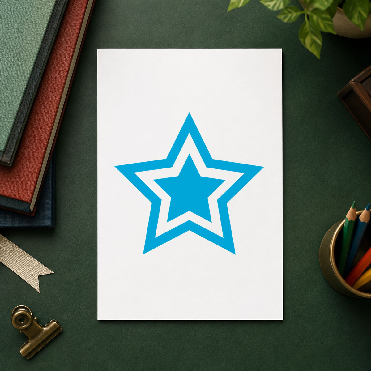 Pre-inked "Star" stamp marking paperwork in an office setting