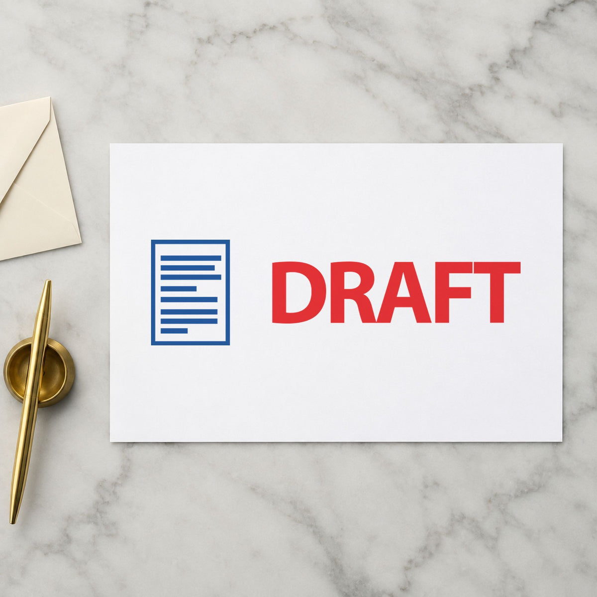 "Draft" Xstamper stamp in use on paper, 1/2 x 1-5/8 in rectangle imprint