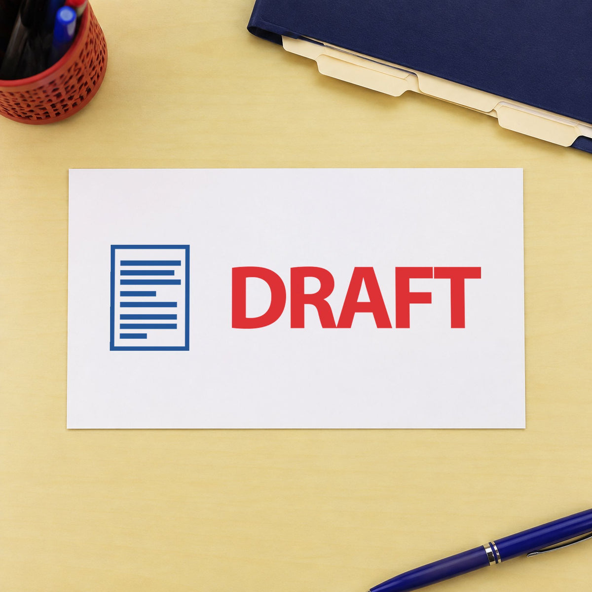 "Draft" Xstamper pre-inked stamp beside its rectangle imprint