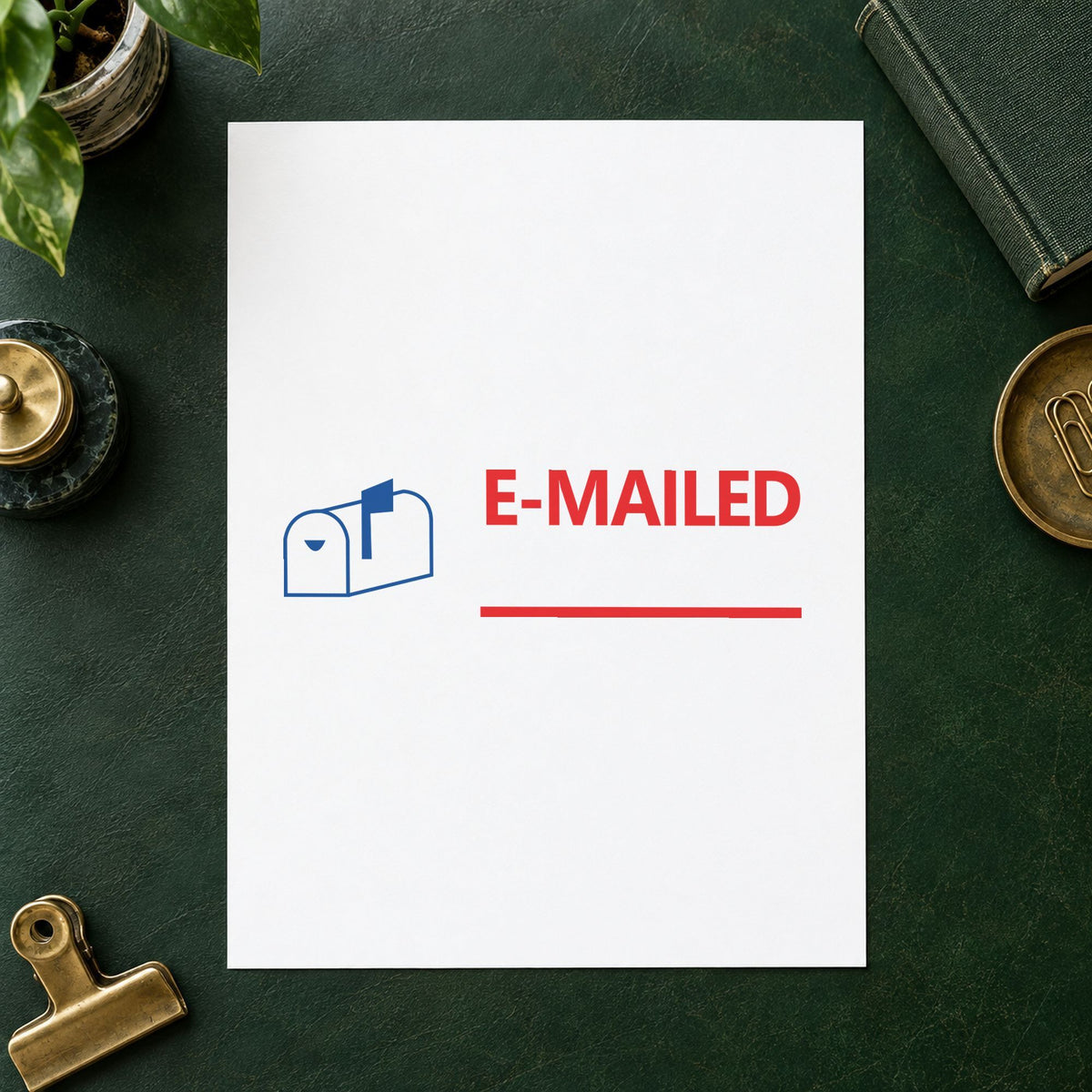 "Emailed" stamp pressed on paper, no separate ink pad needed