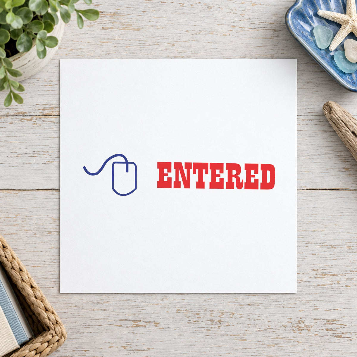 Pre-inked "Entered" stamp applied to a document, 1/2 x 1-5/8 in impression