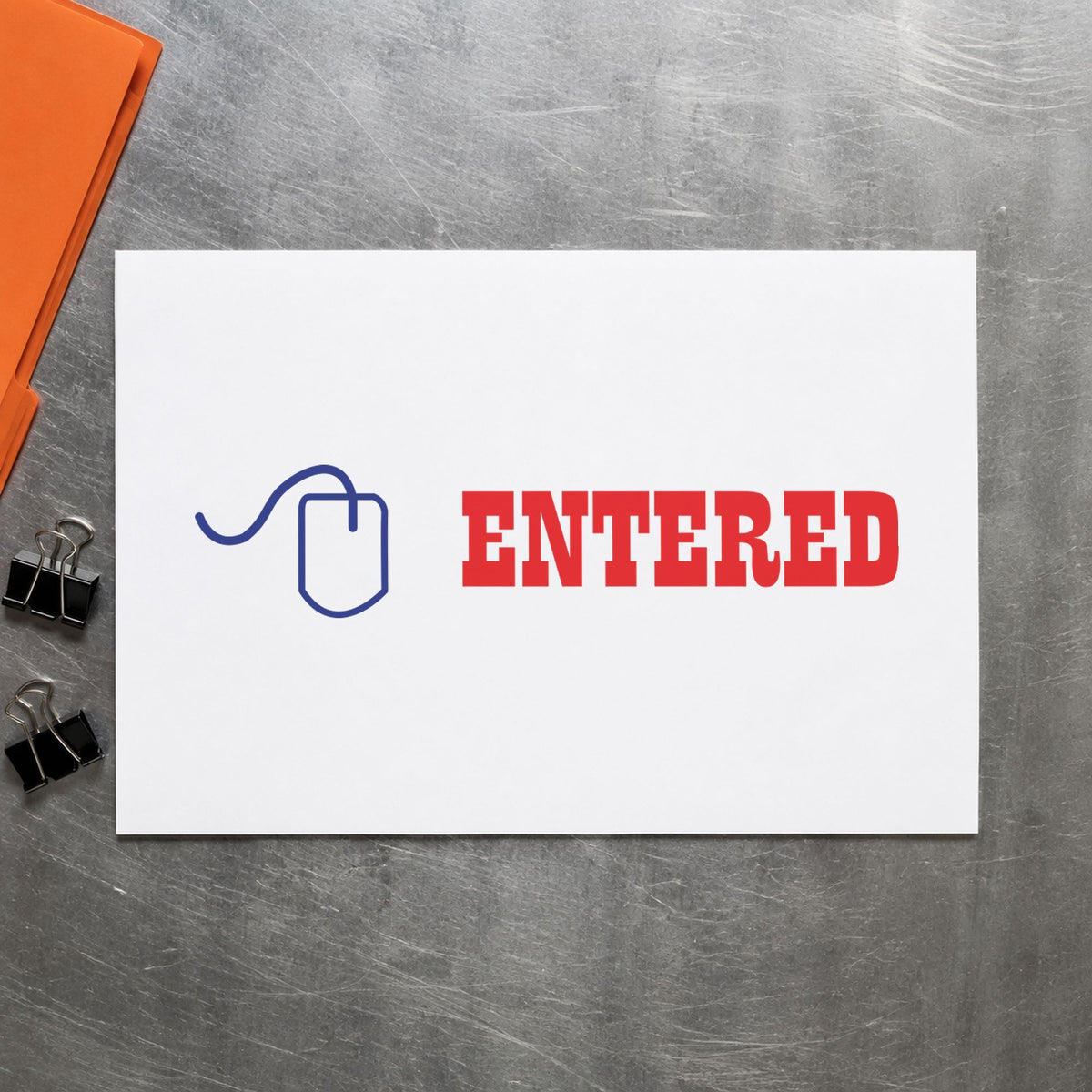 "Entered" imprint on a printed page, Xstamper No. 2027