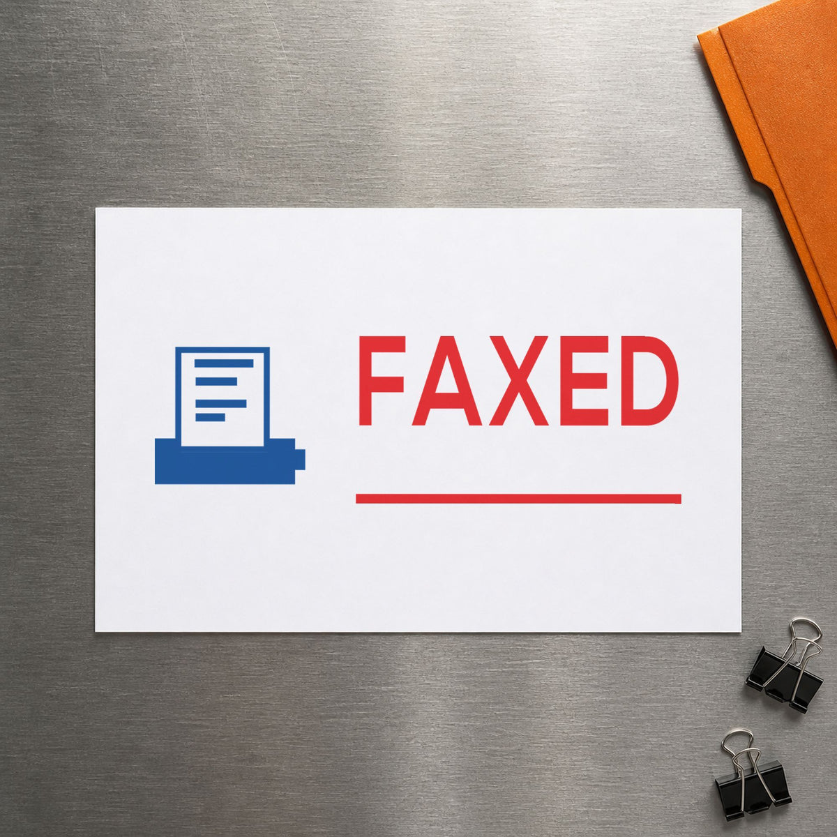 "Faxed" imprint on a printed page, Xstamper No. 2023