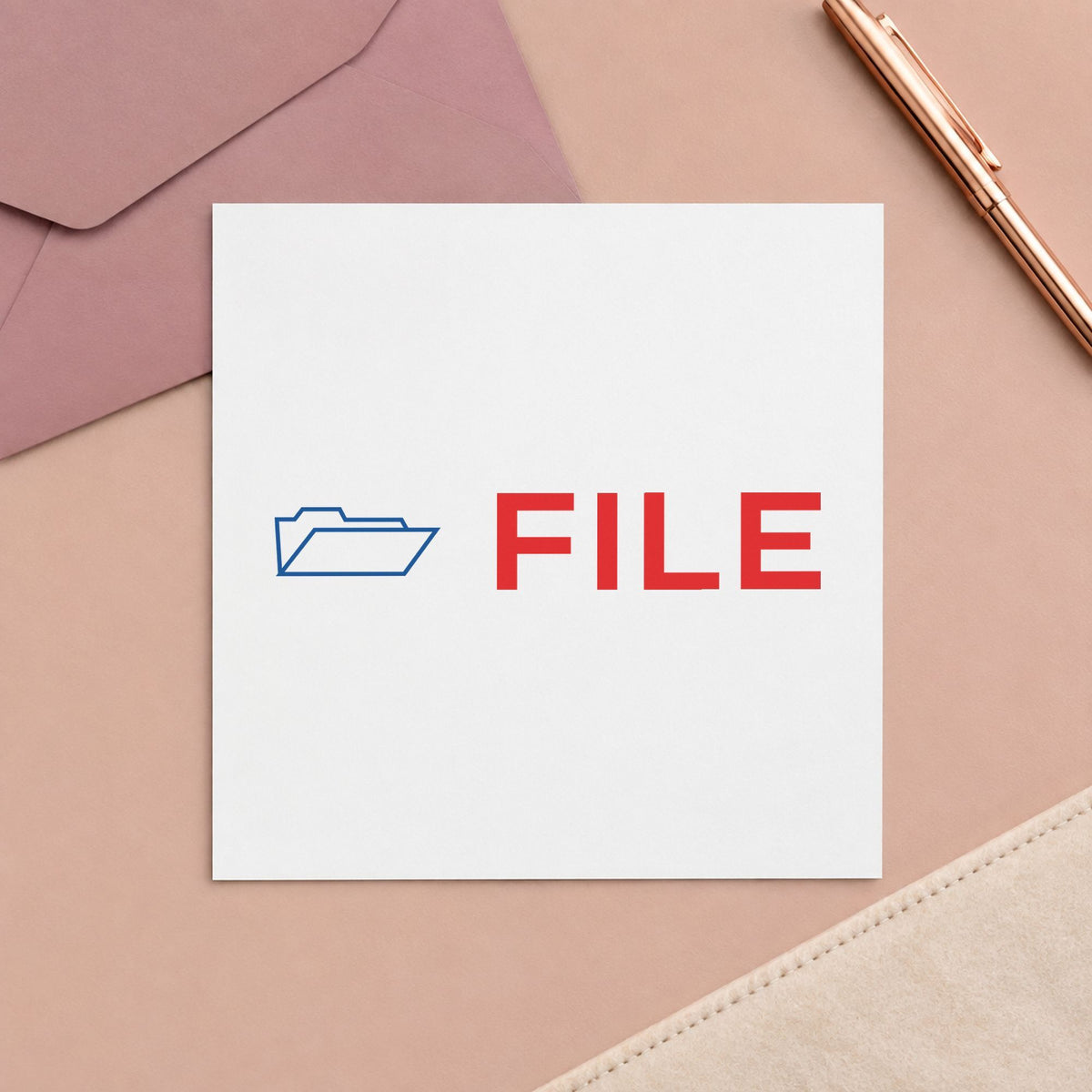 Pre-inked "File" stamp applied to a document, 1/2 x 1-5/8 in impression