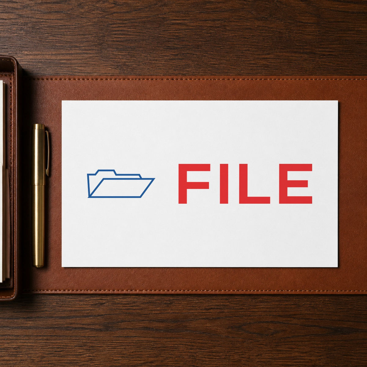 "File" imprint sized 1/2 x 1-5/8 in on a document page