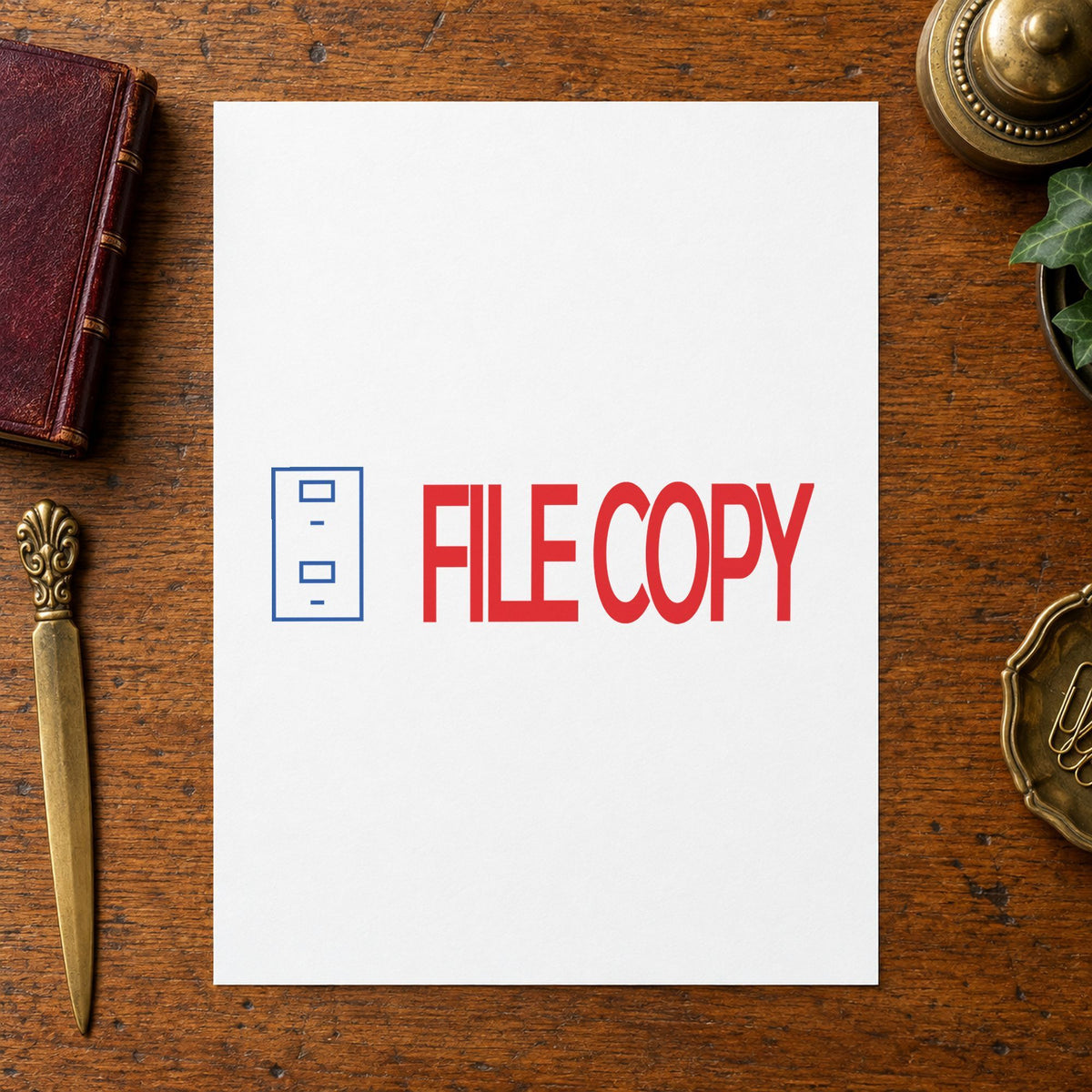 "File copy" Xstamper stamp at work on everyday office paperwork
