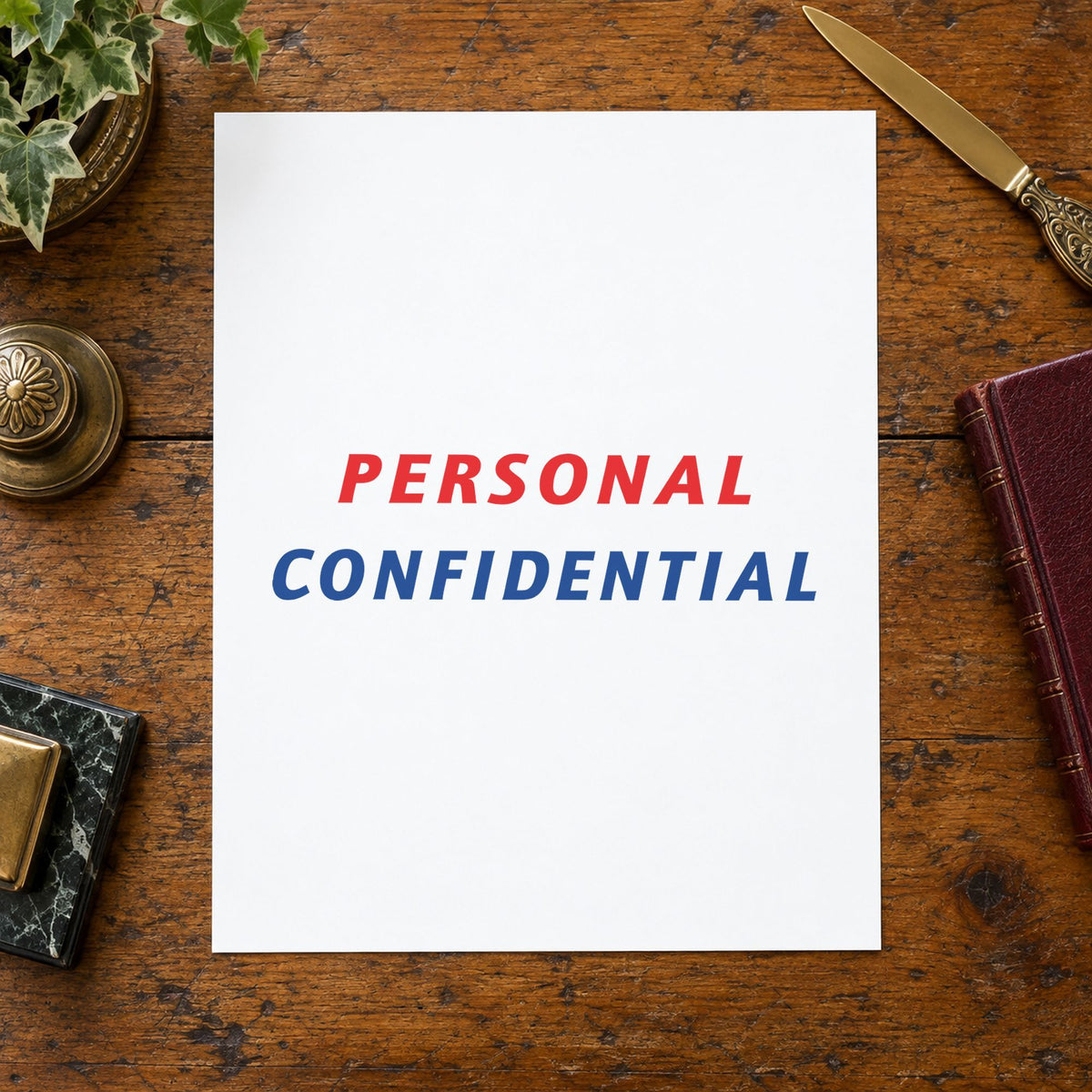 "Personal" imprint sized Approximately 1/2 in tall x 1-5/8 in wide on a document page