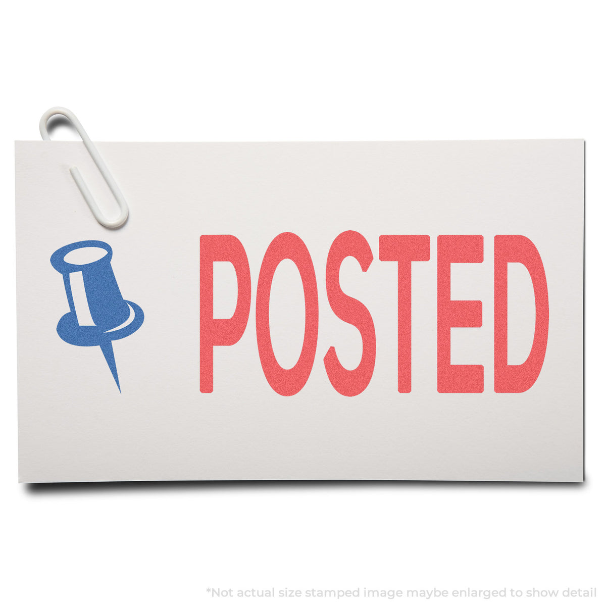 "Posted" stamp and its crisp 1/2 x 1-5/8 in impression on paper