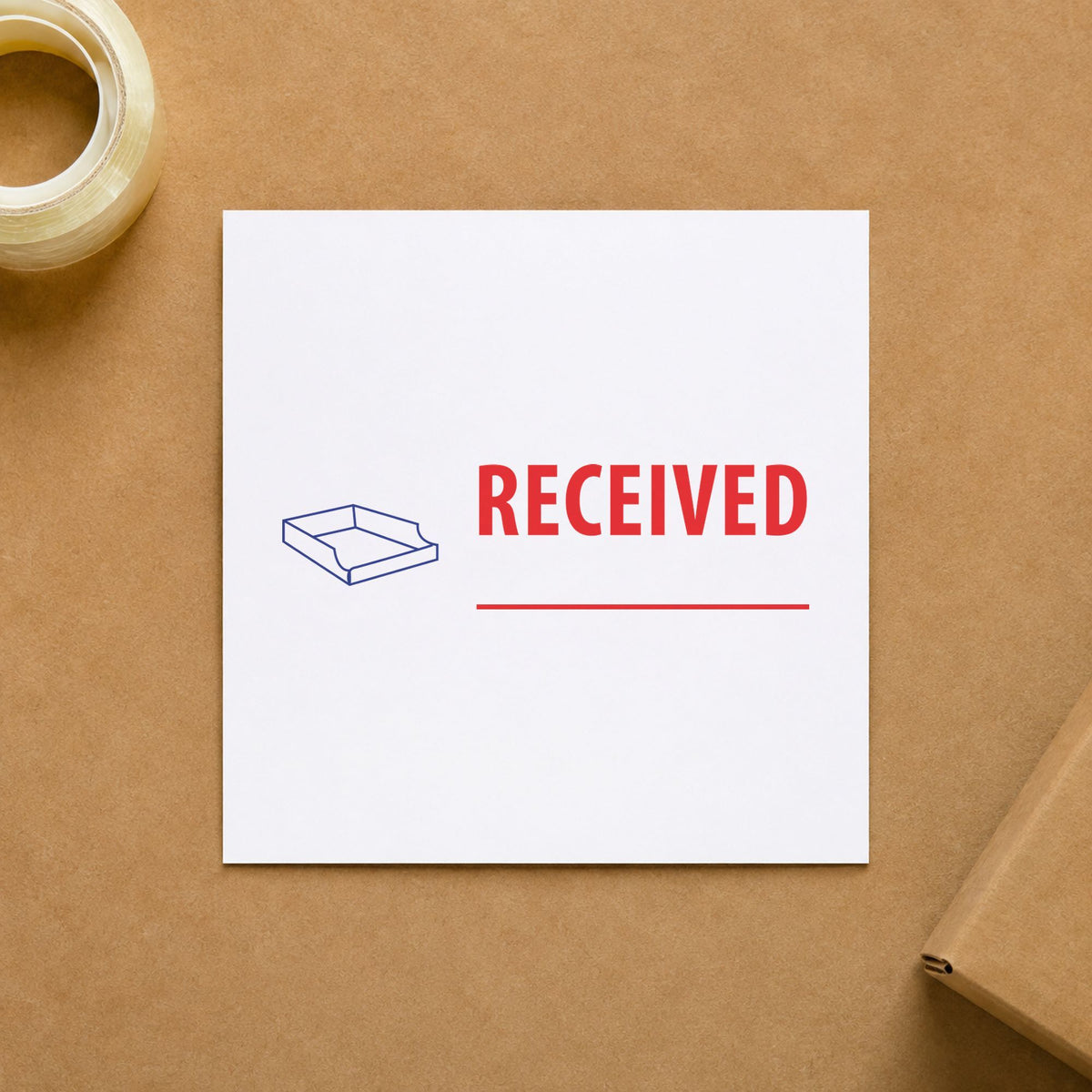 "Received" Xstamper pre-inked stamp beside its rectangle imprint
