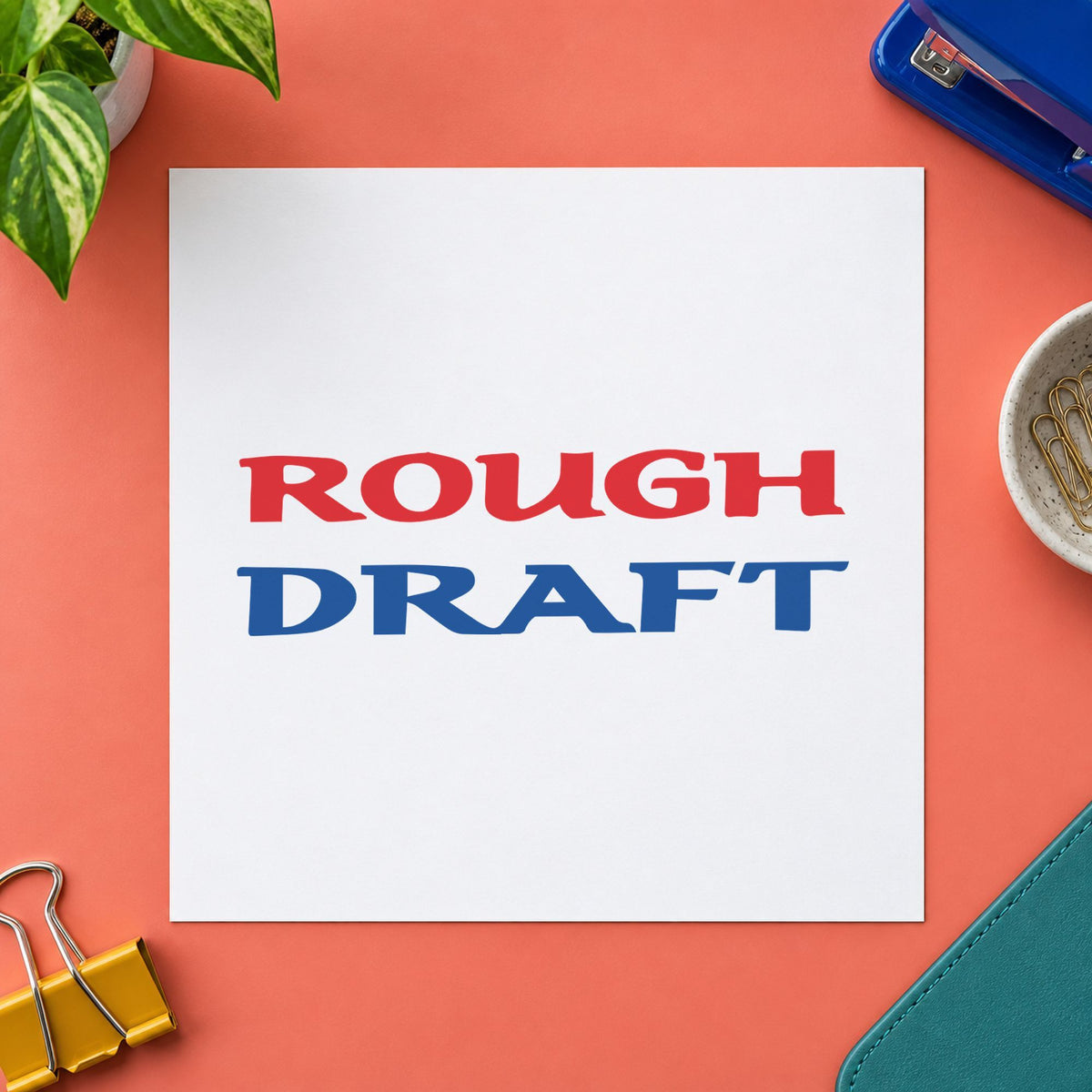 "Rough draft" Xstamper No. 2033 stamp shown in everyday handling