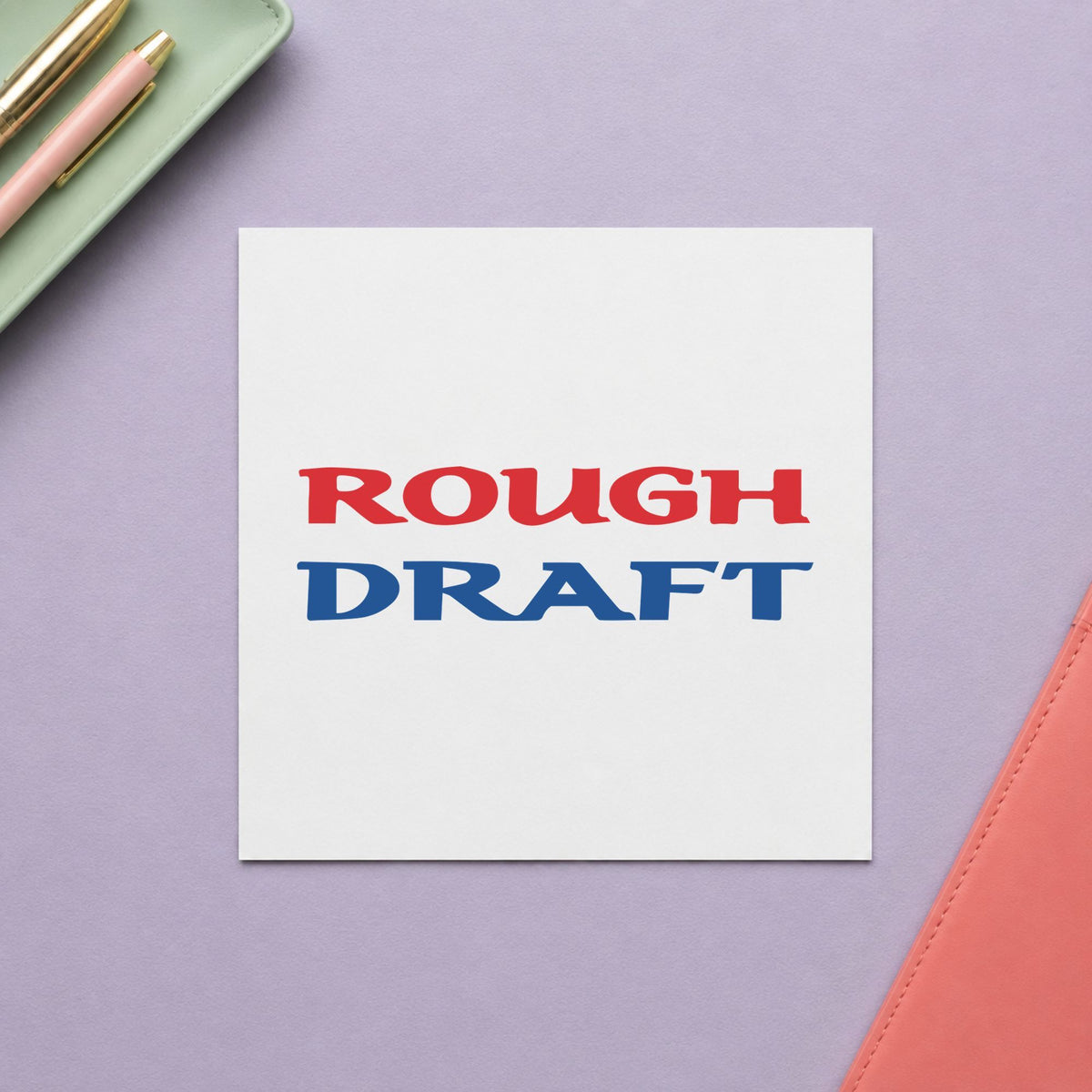 "Rough draft" Xstamper pre-inked stamp beside its rectangle imprint