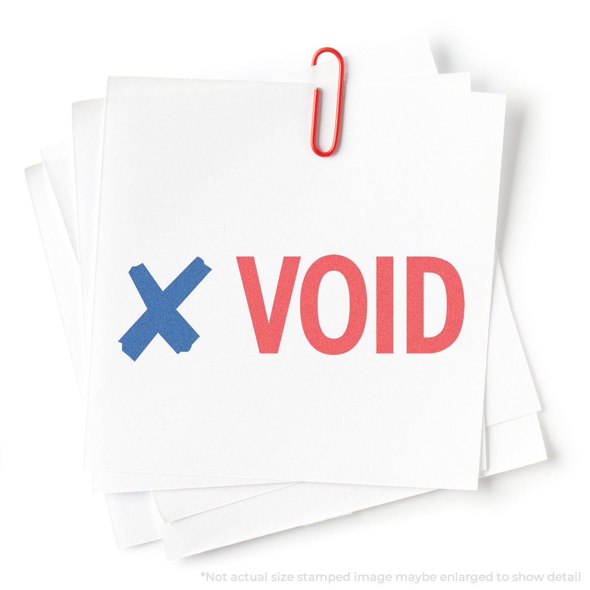 "Void" stamp and its crisp 1/2 x 1-5/8 in impression on paper