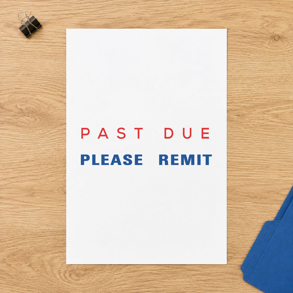 "Past due please remit" Xstamper pre-inked stamp beside its rectangle imprint