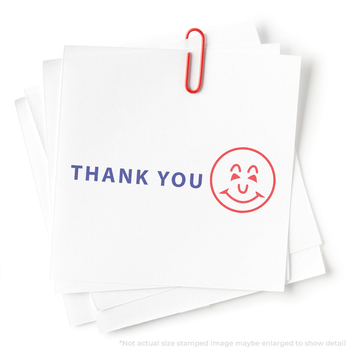"Thank you" stamp and its crisp 1/2 x 1-5/8 in impression on paper