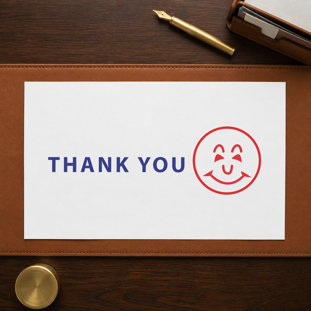 Pre-inked "Thank you" stamp applied to a document, 1/2 x 1-5/8 in impression