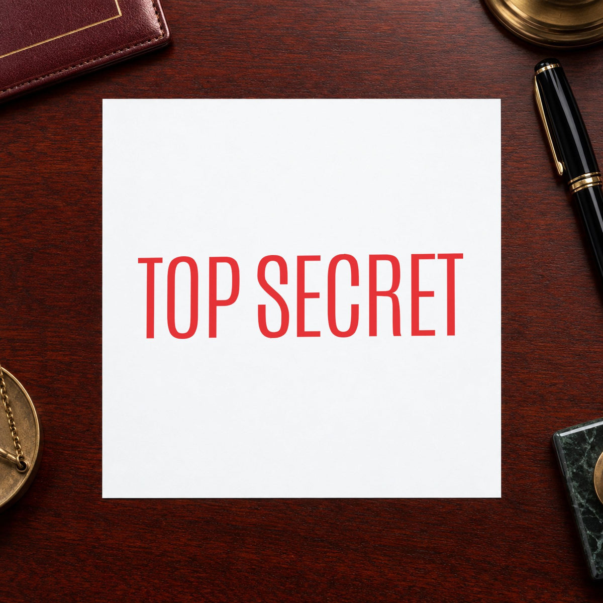 "Top secret" stamp pressed on paper, no separate ink pad needed