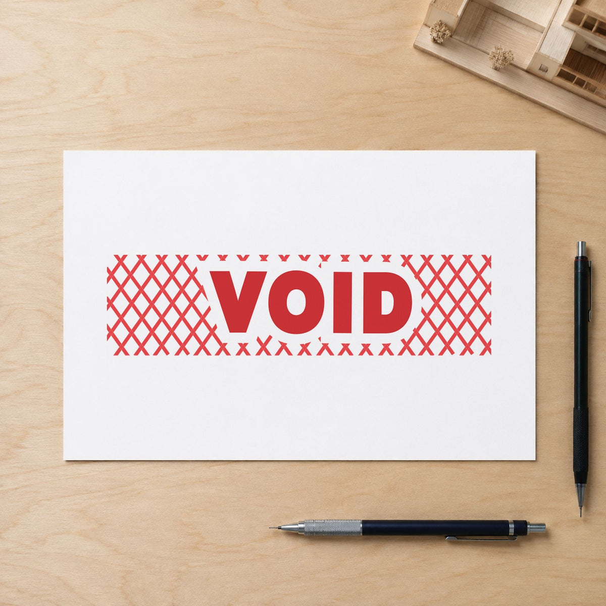 "Void" Xstamper No. 1825 stamp shown in everyday handling