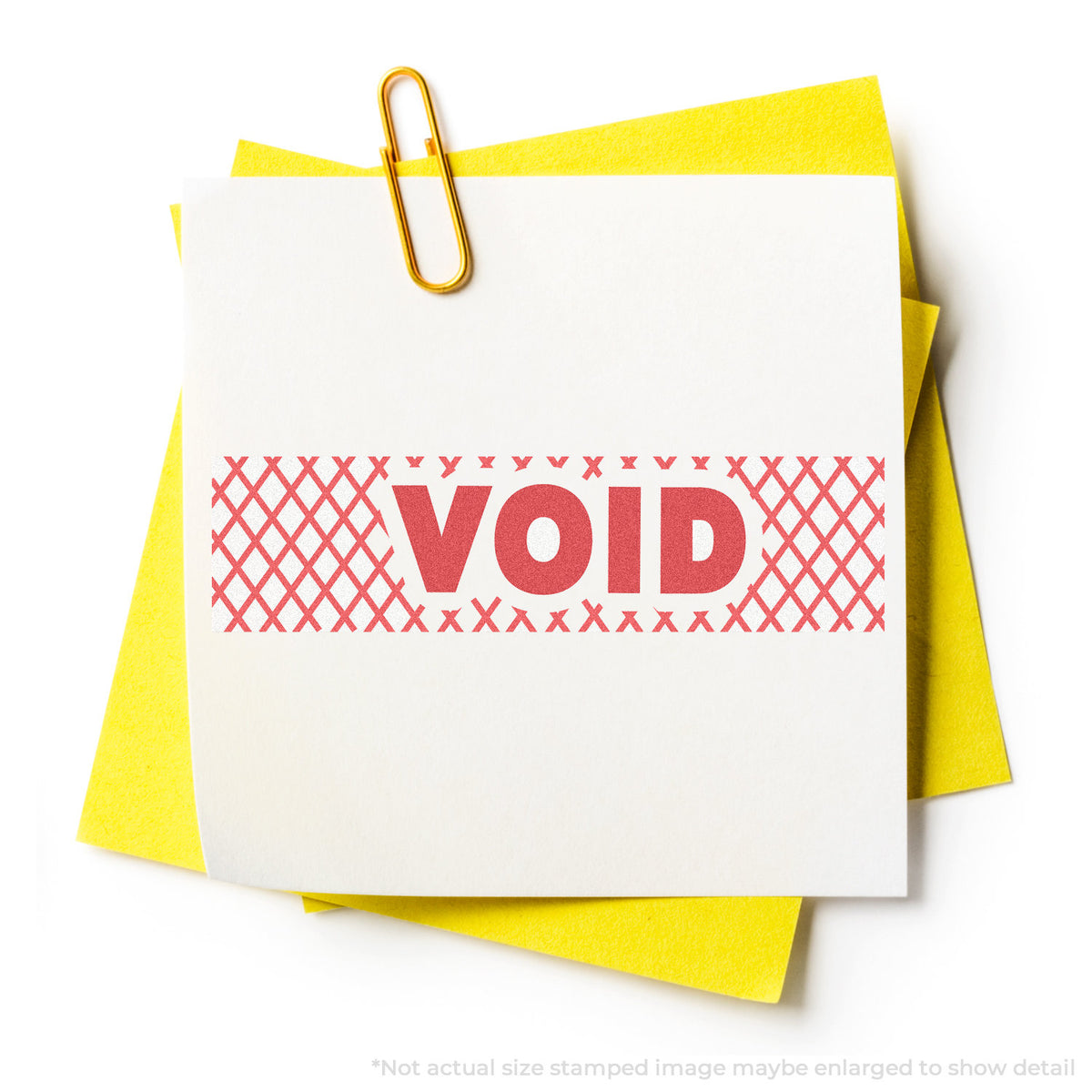 "Void" stamp and its crisp 1/2 x 1-5/8 in impression on paper