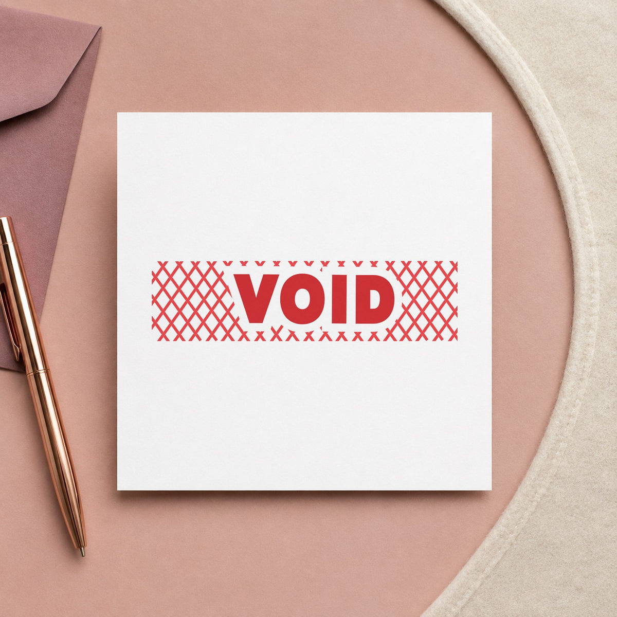 Pre-inked "Void" stamp applied to a document, 1/2 x 1-5/8 in impression