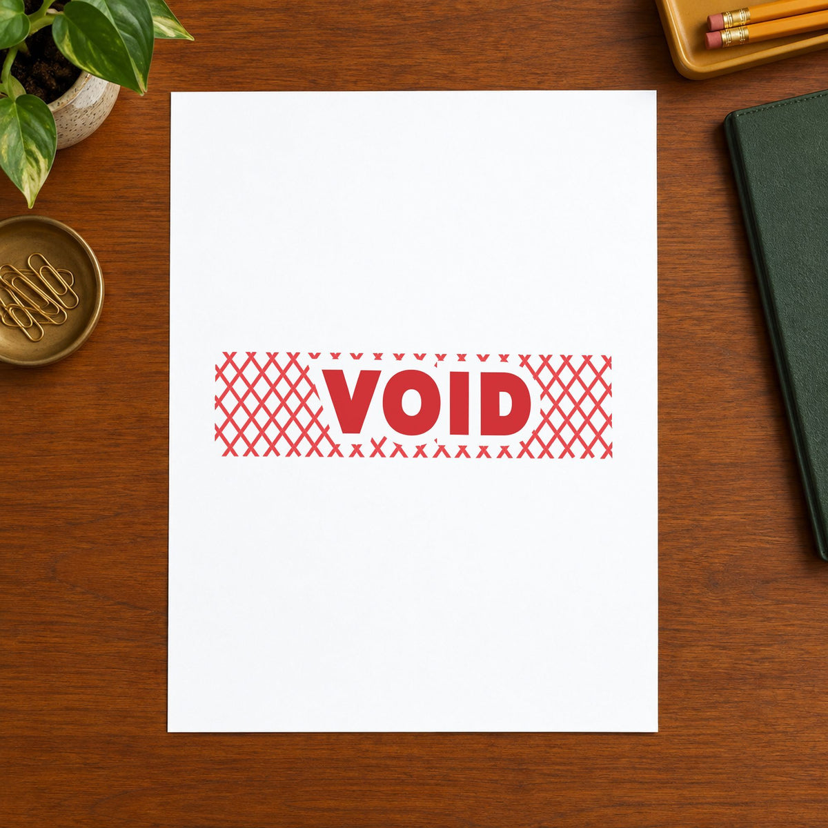 Close view of the "Void" mark left by Xstamper No. 1825