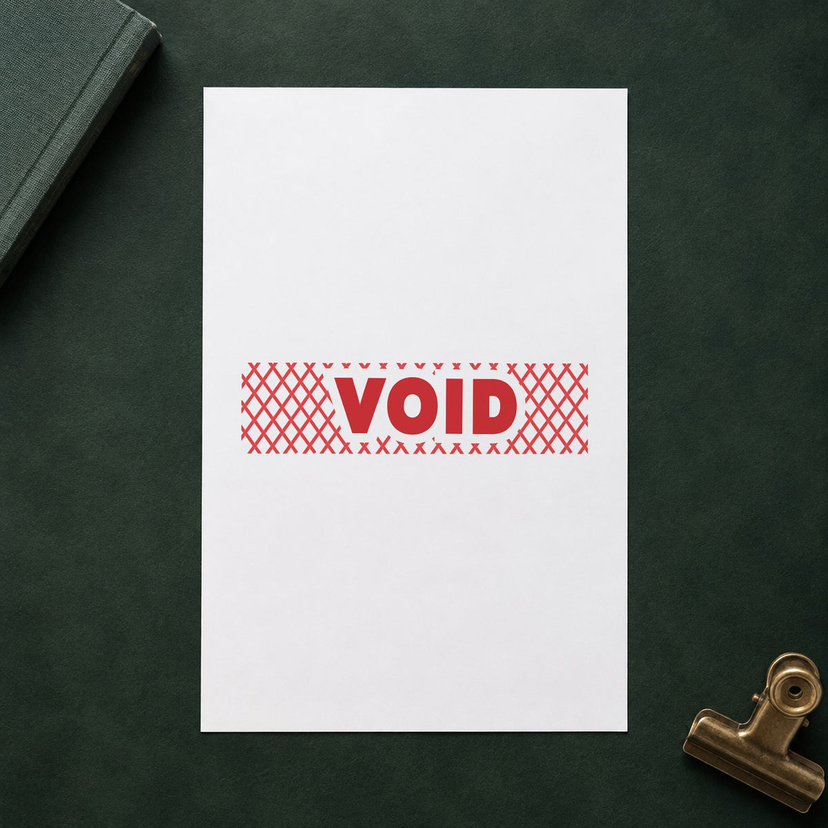 "Void" imprint sized 1/2 x 1-5/8 in on a document page