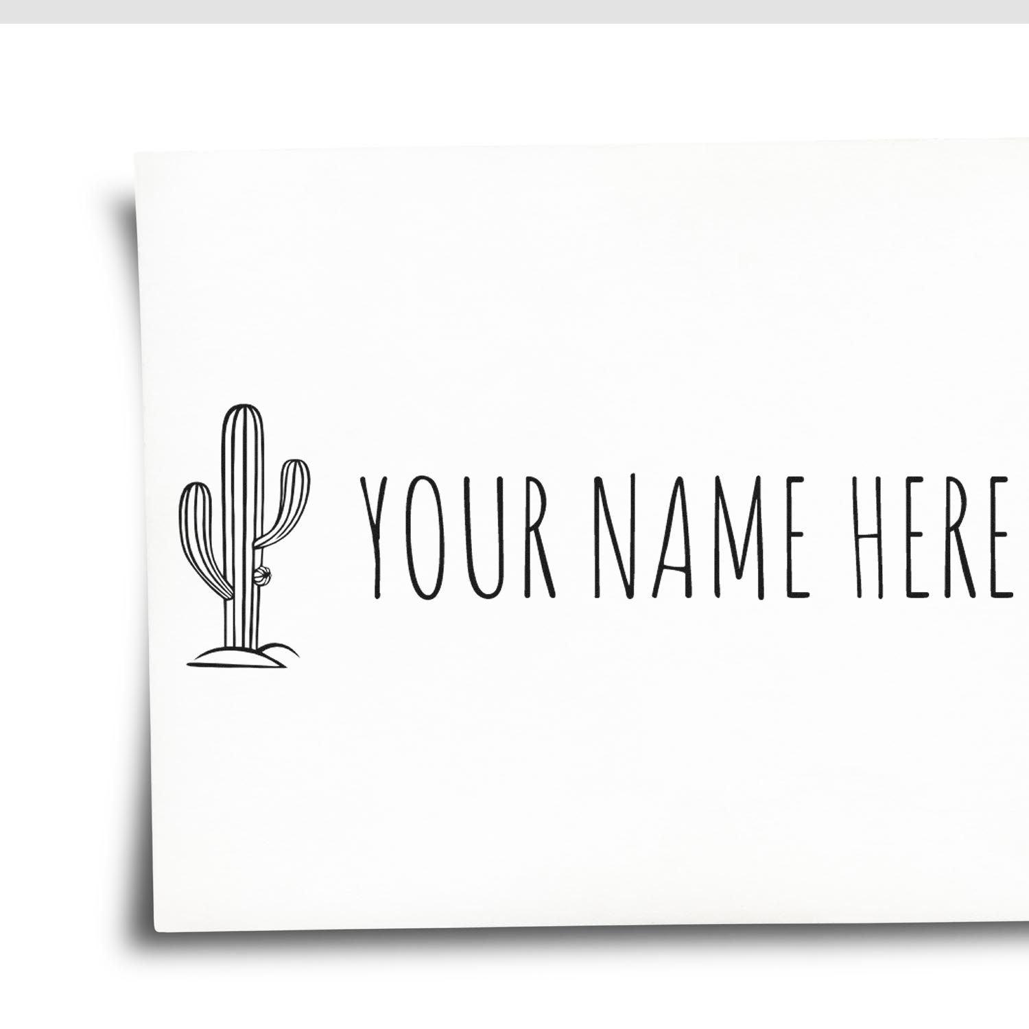 Custom black cactus stamp and seal with YOUR NAME HERE on a white card