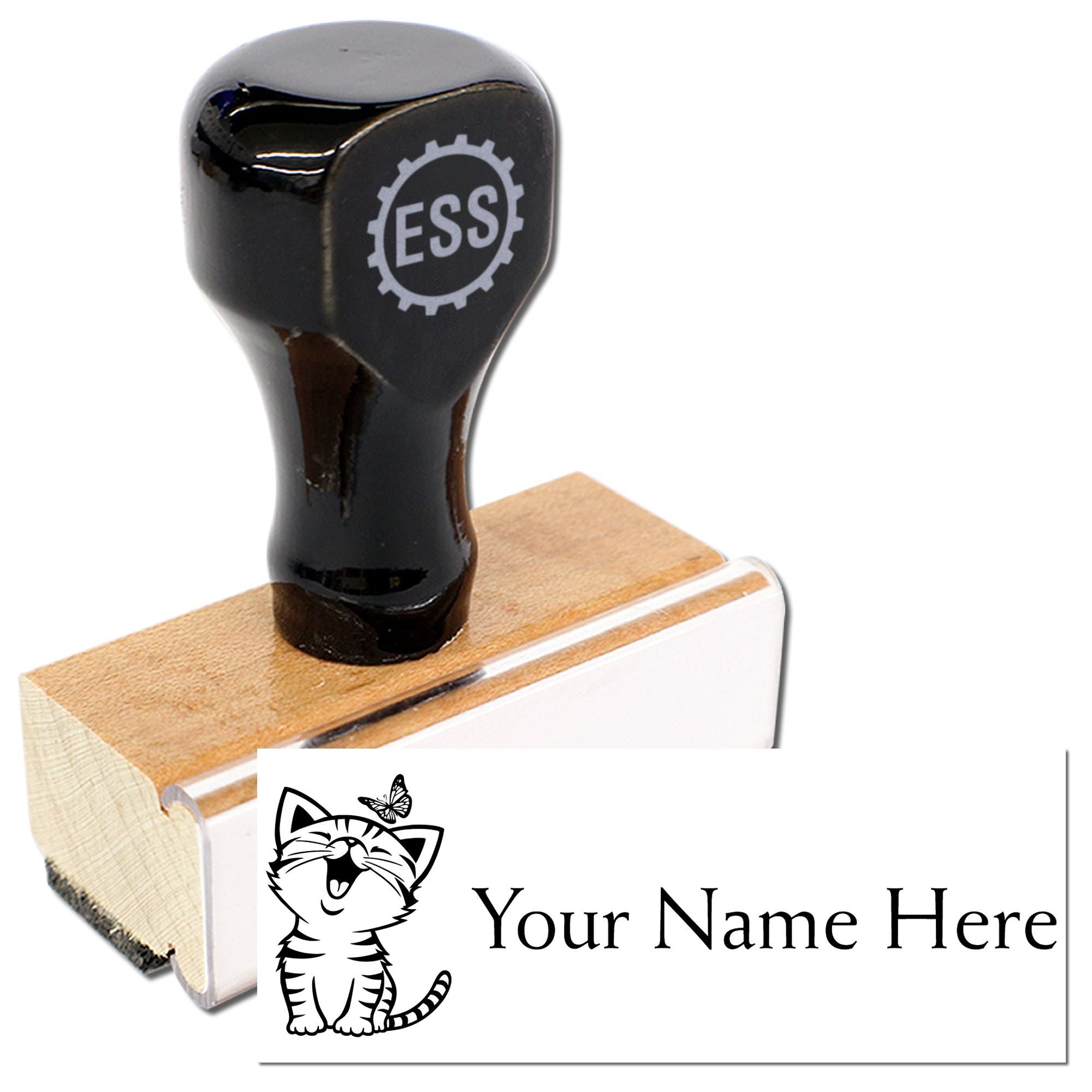 Wood Handle Kitten Joy Personalized Ink Rubber Stamp - Engineer Seal Stamps